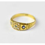 A Victorian 15ct gold sapphire and seed pearl ring,
