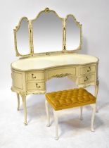 A French-style white painted part bedroom suite comprising a kidney-shaped dressing table with