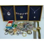 Various items of modern and vintage costume jewellery to include wristwatches, rings,