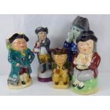 Five pottery Toby jugs, various ages and makers,