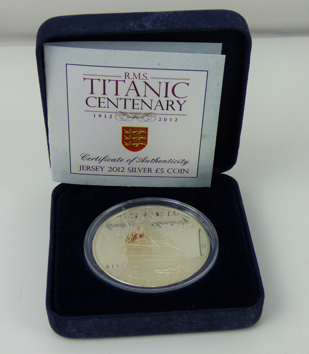WESTMINSTER MINT; an RMS Titanic Centenary 1912-2012 Jersey 2012 silver £5 coin, encapsulated,