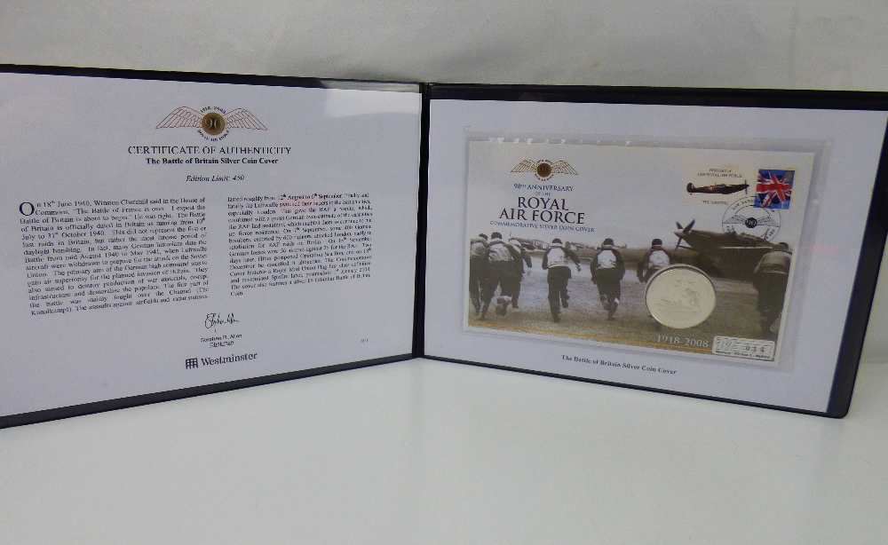 WESTMINSTER MINT; 'The 90th Anniversary of the Royal Air Force' commemorative silver £5 coin cover,