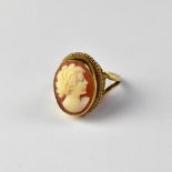 A vintage 9ct rose gold cameo ring,