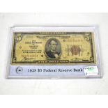 A United States of America 5 dollar Federal Reserve banknote issued by Chicago Illinois, no.