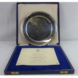 A Queen Elizabeth II hallmarked silver commemorative plate to celebrate the marriage of Her Royal