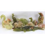 Eleven carved onyx miniature cabinet animals, to include hares, alligator, turtles, camels, penguin,