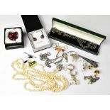 A quantity of costume jewellery to include bead necklaces, filigree necklace, pearls, earrings,