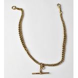 A 19th century 9ct rose gold Albert with graduated chain T-bar, hoop fastener and swivel clasp,