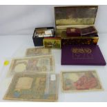 Various collectibles to include world banknotes, a 1970 'Coinage of Great Britain' set,