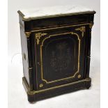A late 19th century ebonised, brass inlaid and brass mounted pier cabinet,