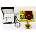 JEAN PIERRE; a gold-plated quartz half hunter pocket watch with skeletonised dial, 47mm,
