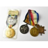 A set of WWI campaign medals comprising the British War Medal, Victory Medal and a 1914-15 Star,