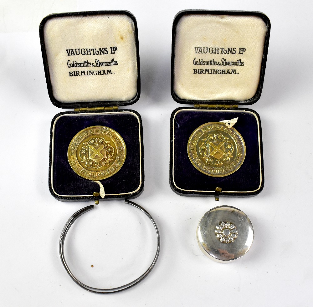 Two boxed hallmarked silver gilt medals,