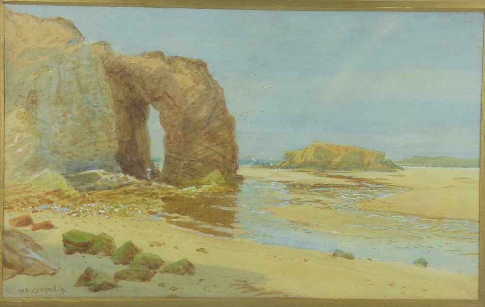 WILLIAM EDWARDS CROXFORD; watercolour, a cove on the Cornish coast at low tide, signed lower left, - Bild 2 aus 2