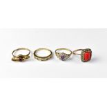 Four 9ct gold rings,