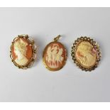 Two 9ct gold mounted carved oval shell cameos, length of largest approx 3.