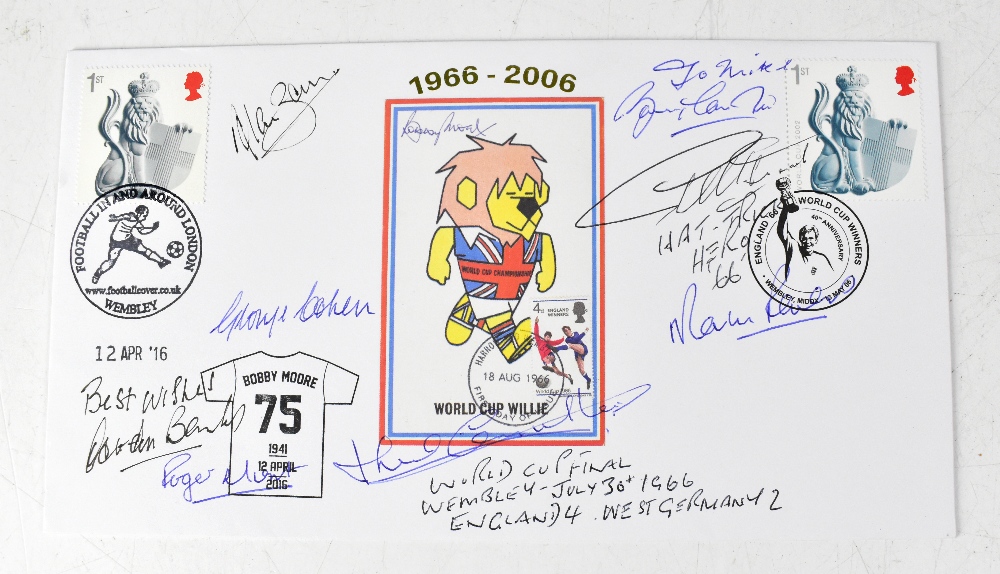 WORLD CUP 1966; a first day cover bearing the signatures of Alan Ball, Gordon Banks, George Cohen,