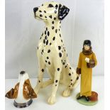Three items of collectible pottery to include a large seated Beswick dalmatian, height 33cm,