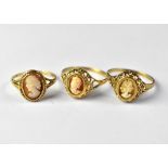 Three 9ct gold cameo rings, two size P, one size M, combined approx 4.5g (3).