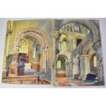 PHILIP COLLINGWOOD PRIESTLEY (1901-1972); two watercolours depicting cathedral interiors,