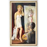 BERNARD WILLEMS (1922-2020); oil on board, 'The Extremes', study of an artist painting a female,