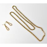 A pair of 9ct gold ropetwist hoop earrings, together with a 9ct gold ropetwist chain necklace,