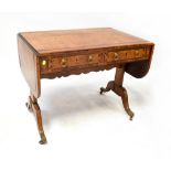A late 19th/early 20th century walnut sofa table with double ebony inset border to the top,