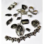 Various items of Siam sterling silver jewellery, with black and silver fronts, to include necklaces,