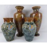 ROYAL DOULTON; two pairs of 19th century baluster vases,