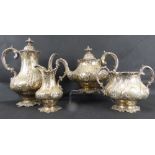 A Victorian hallmarked silver four-piece tea and coffee set comprising coffee pot, teapot,