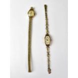 Two ladies' vintage 9ct gold watch heads comprising an Everite example and an example of Art Deco