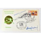 WORLD CUP 1966; a first day cover bearing the signatures of Martin Peters, Bobby Moore,