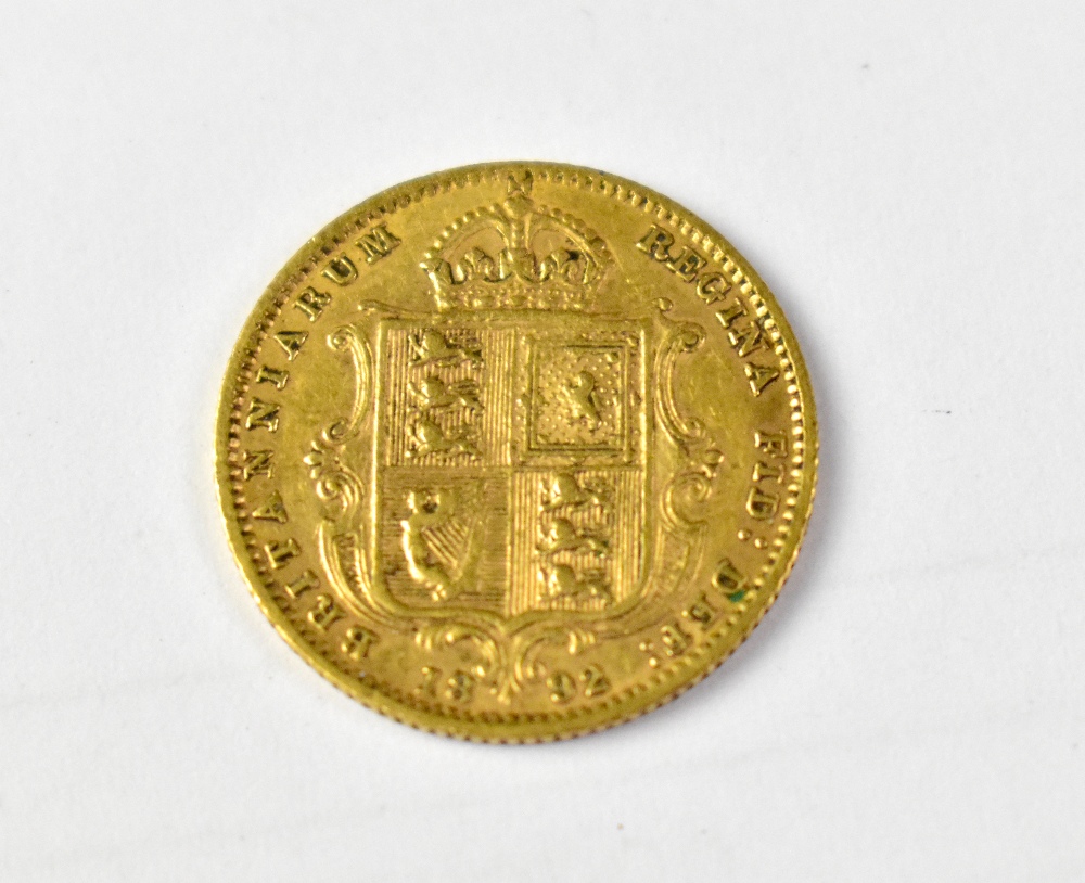 A Victorian Jubilee Head half sovereign 1892 with shield back. - Image 2 of 2