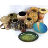 Ten items of studio pottery vessels by different makers, to include vases, jugs,