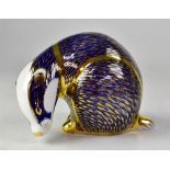 ROYAL CROWN DERBY; a paperweight 'Badger', with gold plug.
