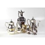 A plated four-piece coffee and tea service, comprising teapot, coffee pot,