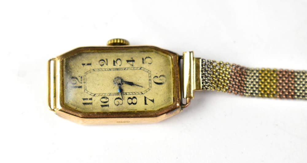 A ladies' vintage 9ct gold head of tank shape, the silvered dial set with black Arabic numerals, - Bild 2 aus 2