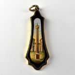 An antique micromosaic necklace pendant, the image of a monument in city square,