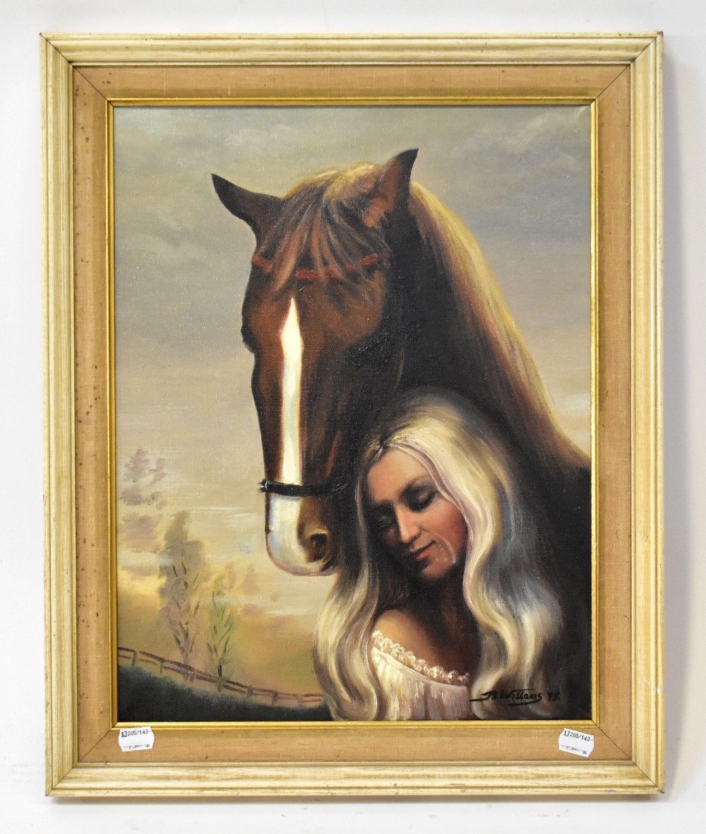 BERNARD WILLEMS (1922-2020); oil on canvas, study of a young woman beside a horse,