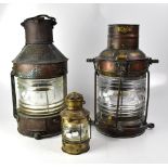 Two large brass ships' lanterns, one a Seagull Model 37 Hopper A.5.