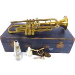 HAWKES & SON; a 'The Empire' brass trumpet, mouthpiece in leather pouch, in fitted hard case.