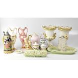 A large collection of decorative ceramics including a pair of porcelain figures,