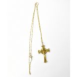 A 9ct gold hollow crucifix pendant, stamped '375', on a fine rope twist 9ct gold necklace, approx 2.