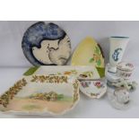 Various items of decorative pottery to include Wedgwood 'Ashmun' for Susie Cooper design patterned