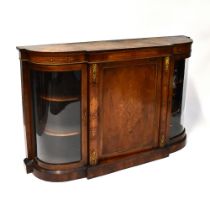 A Victorian walnut and satinwood inlaid bow-fronted credenza,