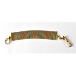 A 9ct gold strap with principal woven body with three coloured gold pattern,