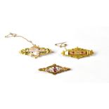 Three 19th century 9ct gold brooches,