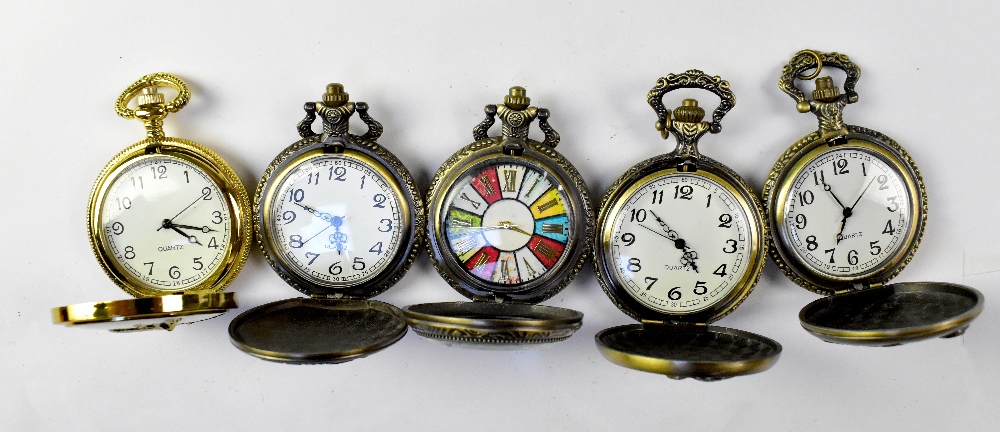 Five quartz full hunter pocket watches to include one example depicting a stag, all approx 50mm (5).