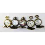 Five quartz full hunter pocket watches to include one example depicting a stag, all approx 50mm (5).