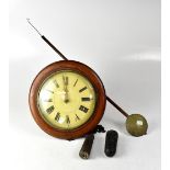 A 19th century mahogany wall clock, the painted dial set with Roman numerals,